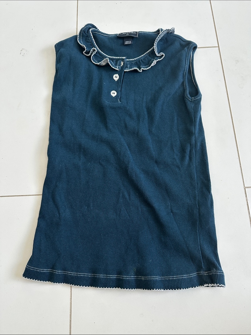 Oscar de la renta Sleeveless Ruffle Collar Knit Top - Navy 12